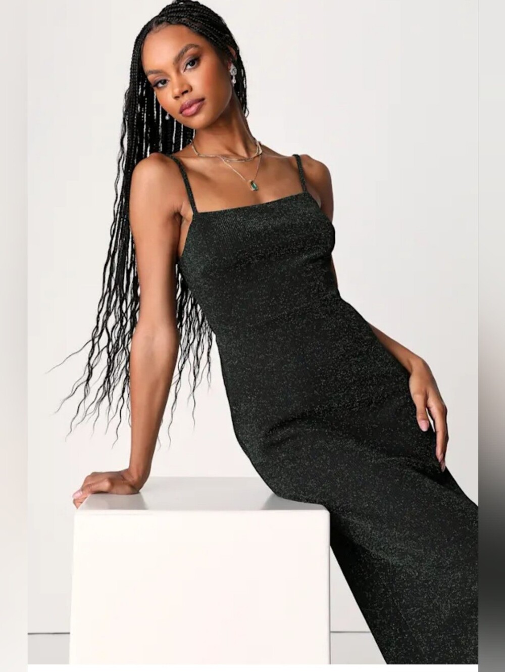 LuluS Deep Green Sparkle Midi Dress W/Twisted Backing-FABULOUS HOLIDAY DRESS!!